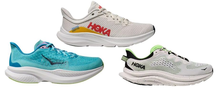 three hoka shoes