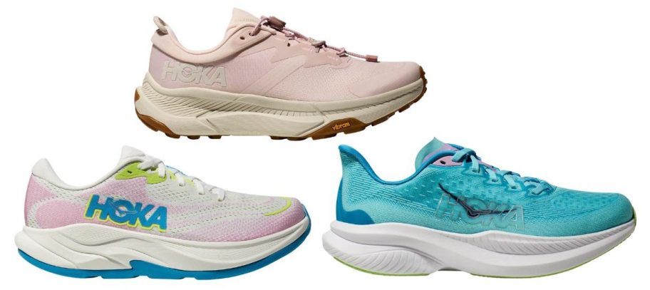 three hoka running shoes