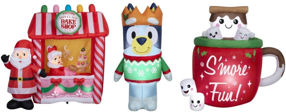 three holiday time christmas inflatables
