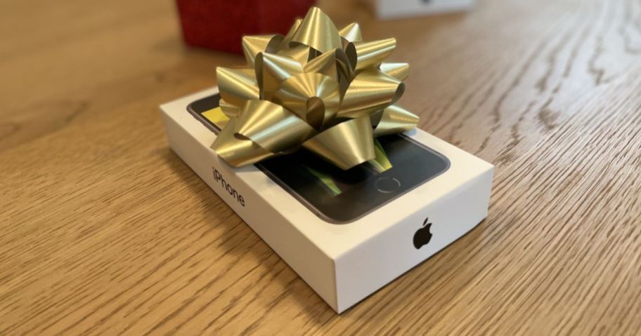 an iPhone Box with a bow on it