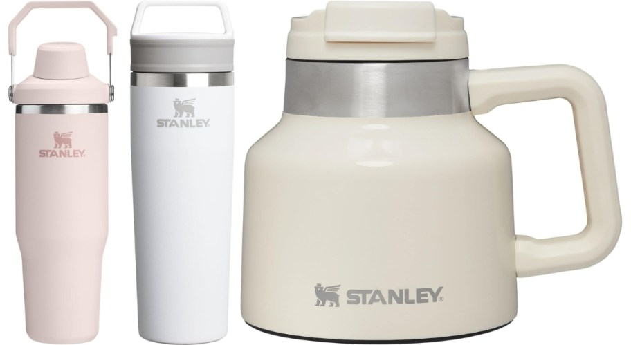 stanley drinkware in various styles and sizes