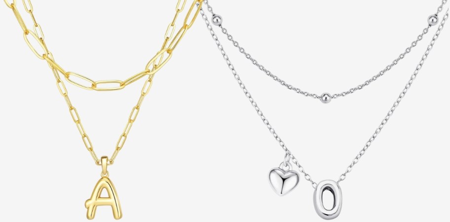 gold and silver plated initial necklaces