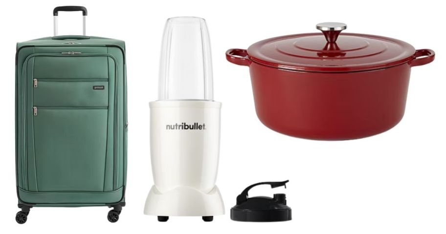 luggage, nutribullet, and a dutch oven