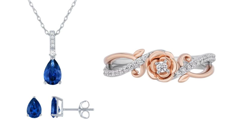 necklace and earring set and disney ring