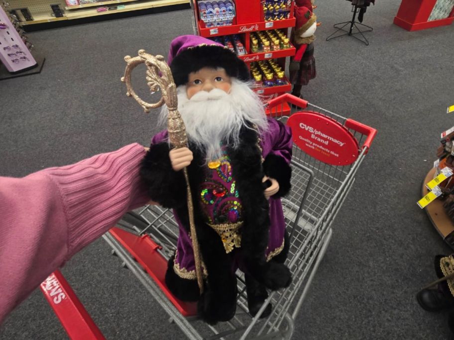 Joyward 18" Jewel-Toned Santa Figurine in hand in store