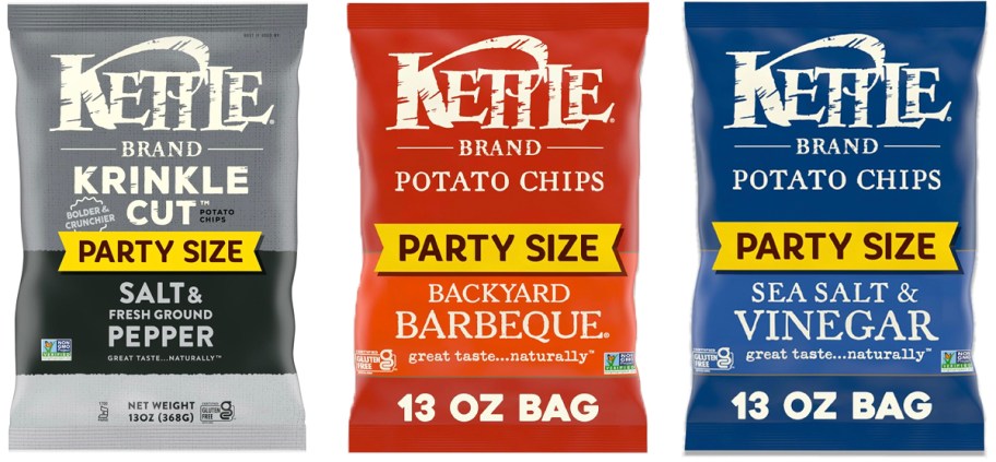 three bags of kettle chips 