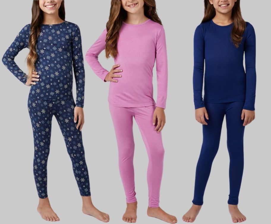 3 girls in 2 piece base layer sets