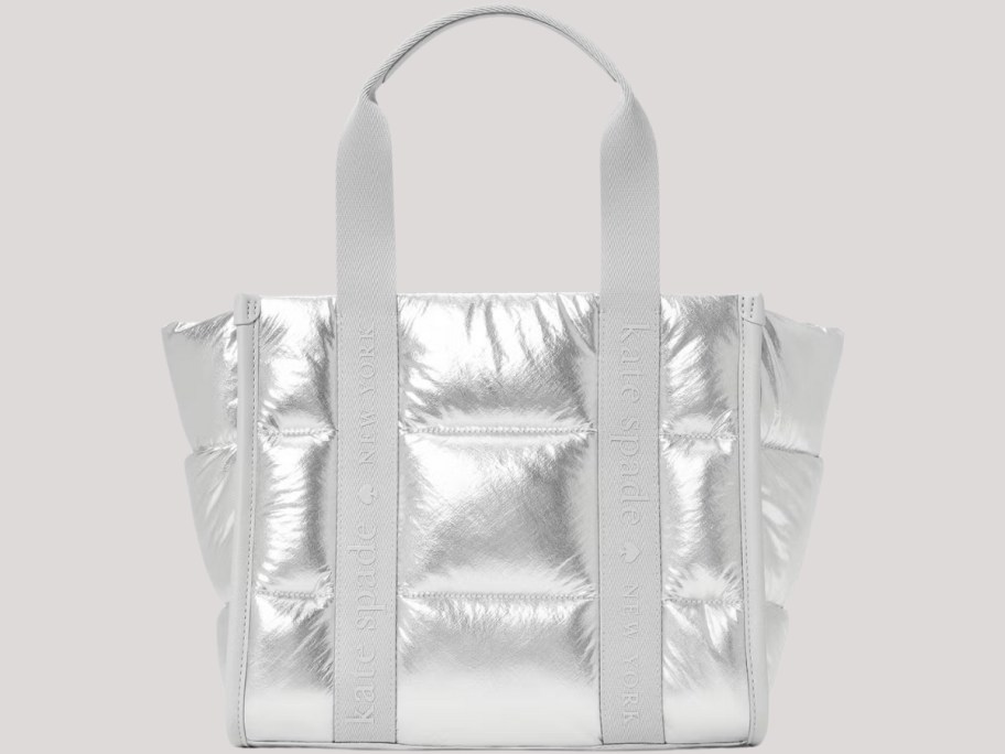 a silver puffy tote