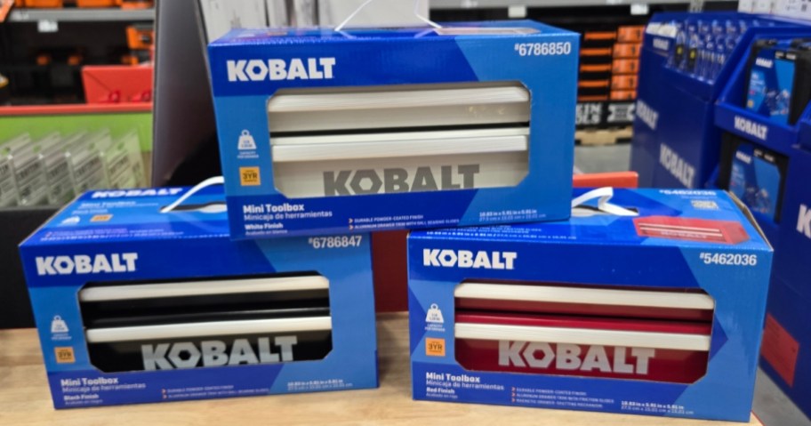 3 Kobalt Mini 2-drawer toolboxes stacked