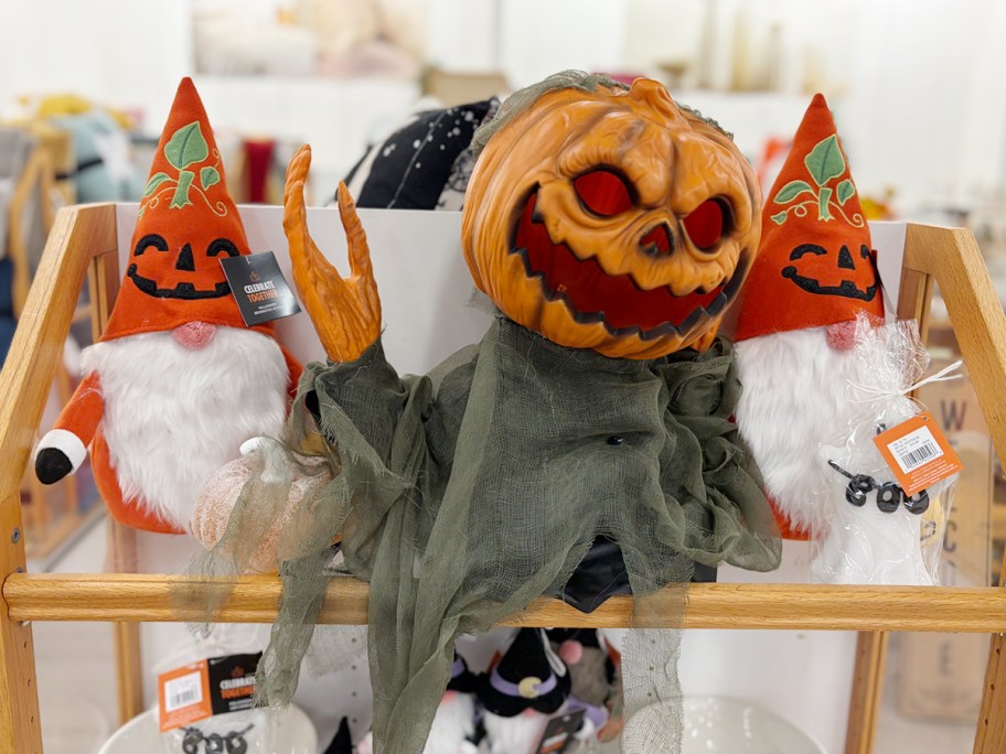 orange gnomes and pumpkin decor 