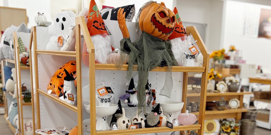 halloween decor on shelves