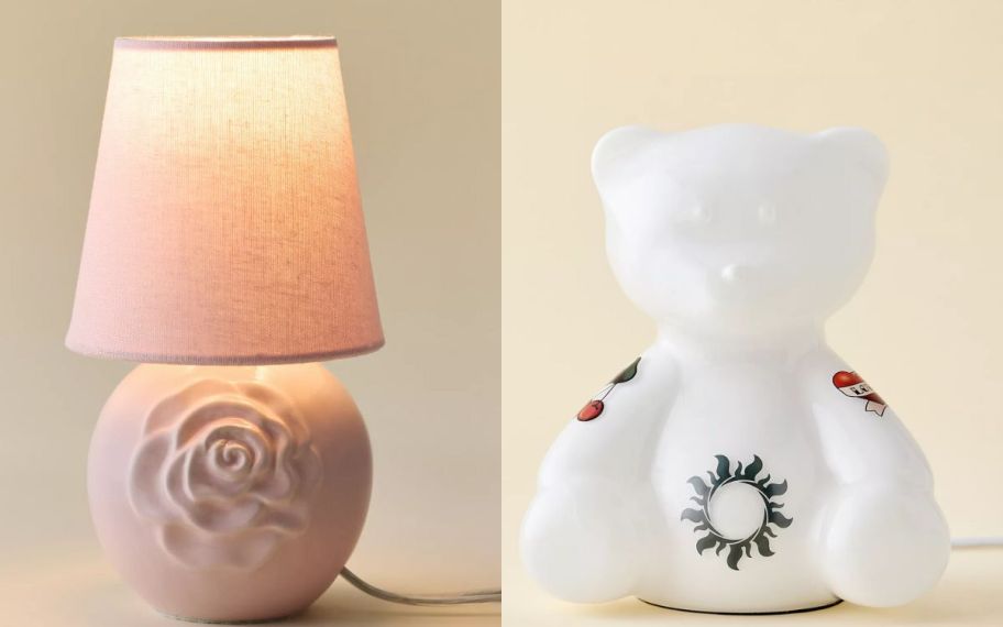 two different flower and bear lamp