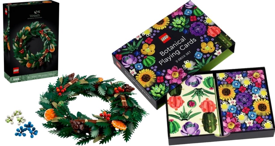 lego wreath set and 2 pack playing cards