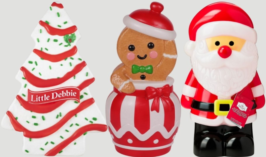 little debbie tree, gingerbread man and santa. blowmolds