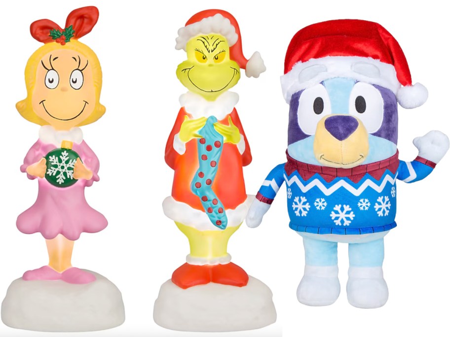 cindy lou who and grinch figures, blue dog christmas plush