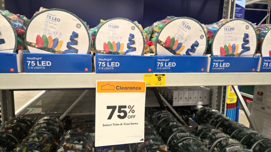 christmas lights with a clearance sign in store