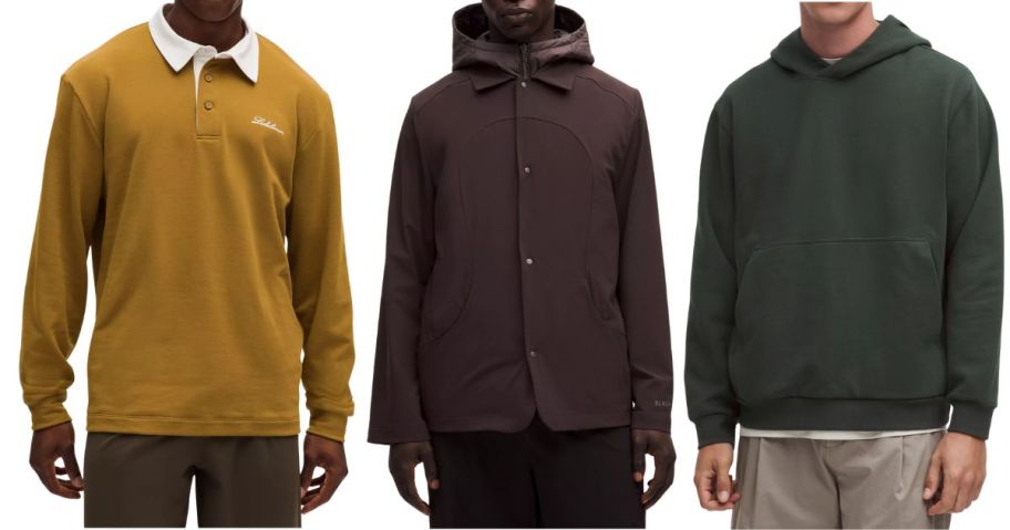 three men wearing lululemon clothing