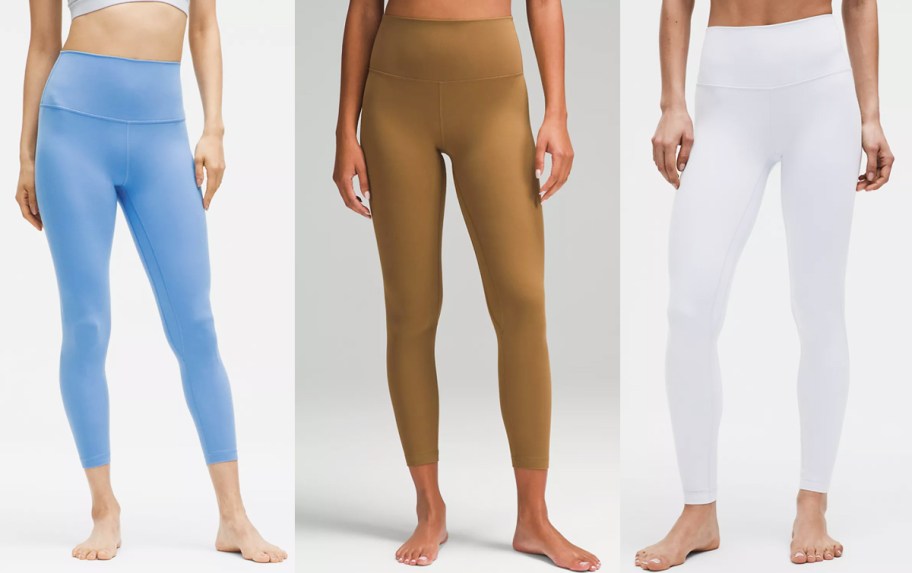 women in blue, brown, and white leggings