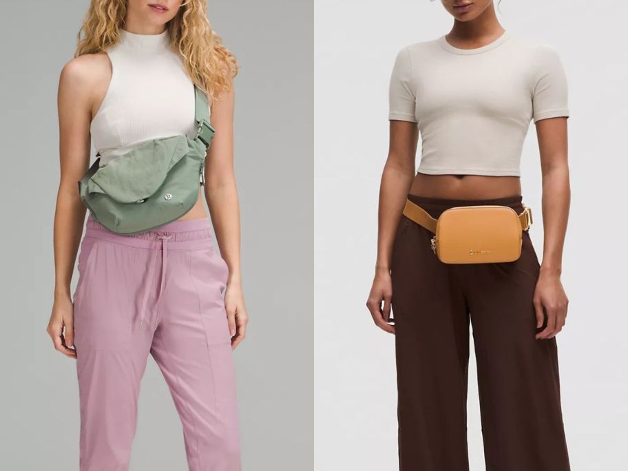 two women wearing lululemon bags