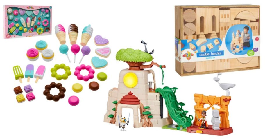 dessert playset, wood block set, and Young Jedi Adventures Star Wars Tenoo Jedi Temple Playset