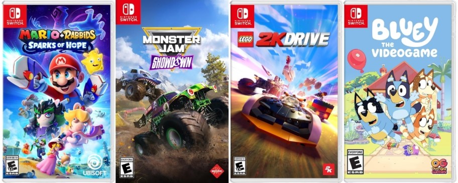 four nintendo switch video game covers