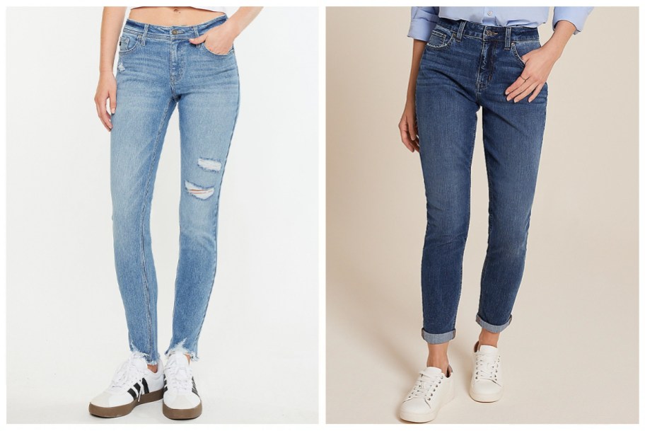 maurices KanCan Mid Rise Open Ripped Frayed Hem Skinny Jeans, m jeans by maurices Classic High Rise Dark Taper Jeans