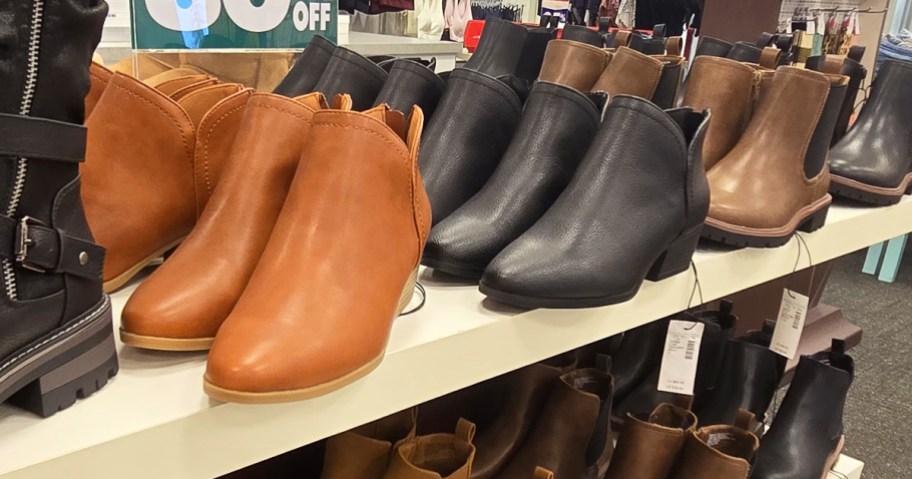booties on display in maurices store