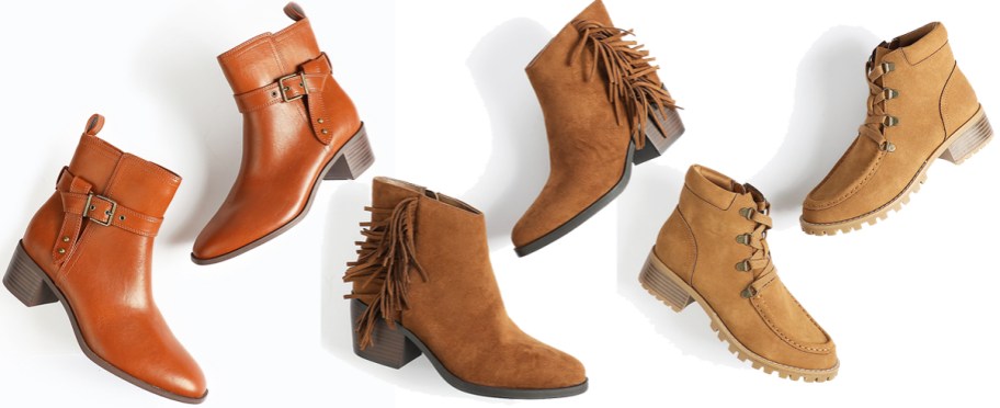 3 pairs of brown booties