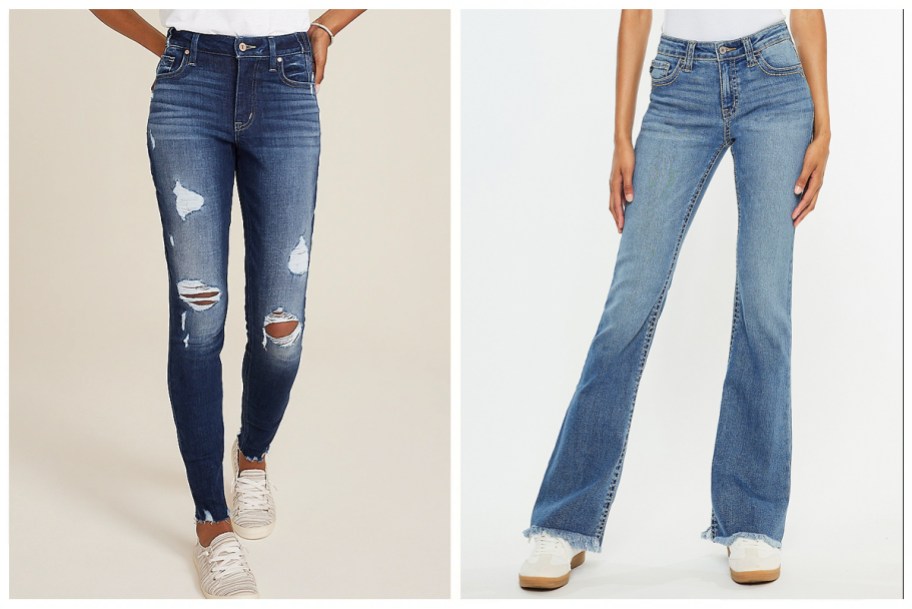 maurices edgely High Rise Ripped Super Skinny Jeans, maurices KanCan Mid Rise Thick Stitch Frayed Hem Bootcut Jeans