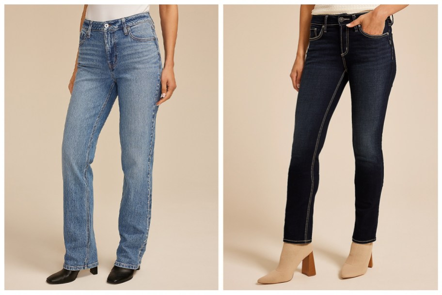 maurices edgely High Rise Studded Relaxed Straight Jeans, Silver Jeans Co. Dark Suki Curvy Mid Rise Luxe Stretch Straight Jeans