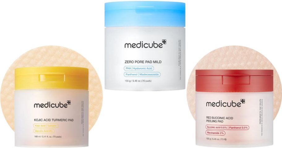 three medicube pore pad containers