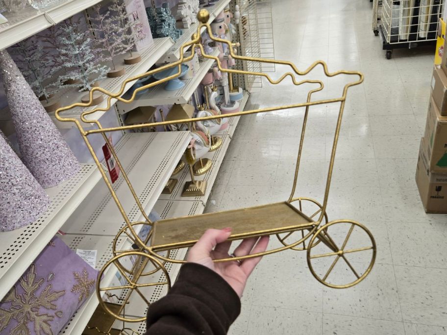 Gold Fairytale Carriage Wire Tabletop Décor in hand in store