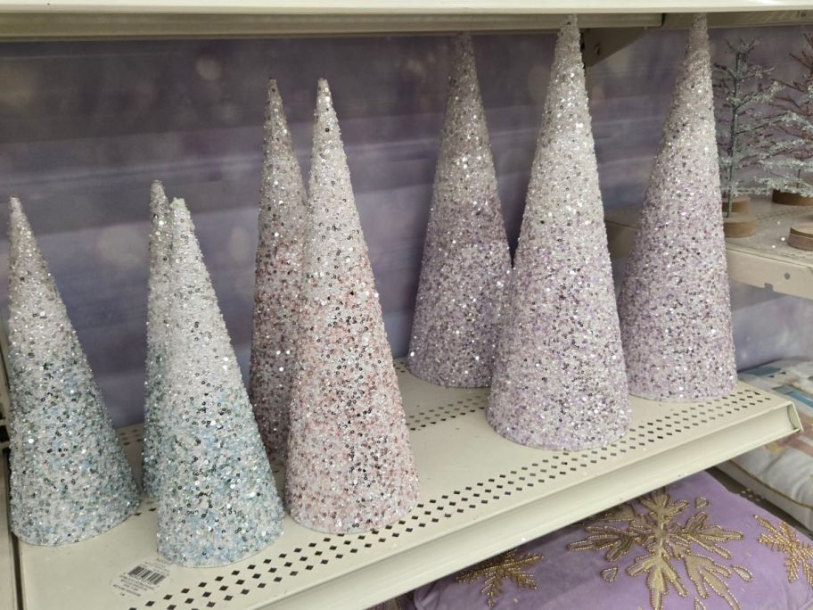 Glitter Cone Tree Tabletop Décor on shelf in store