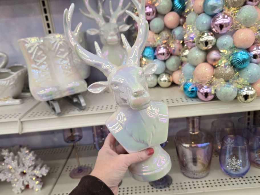Reindeer Bust Tabletop Décor in hand in store