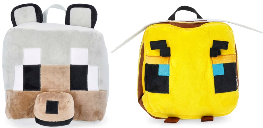wolf and bee plush backpacks