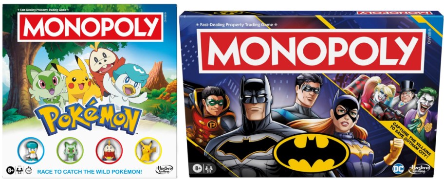 Two Monopoly board game boxes.