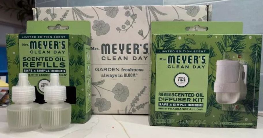 mrs meyers diffusters and starter set on counter