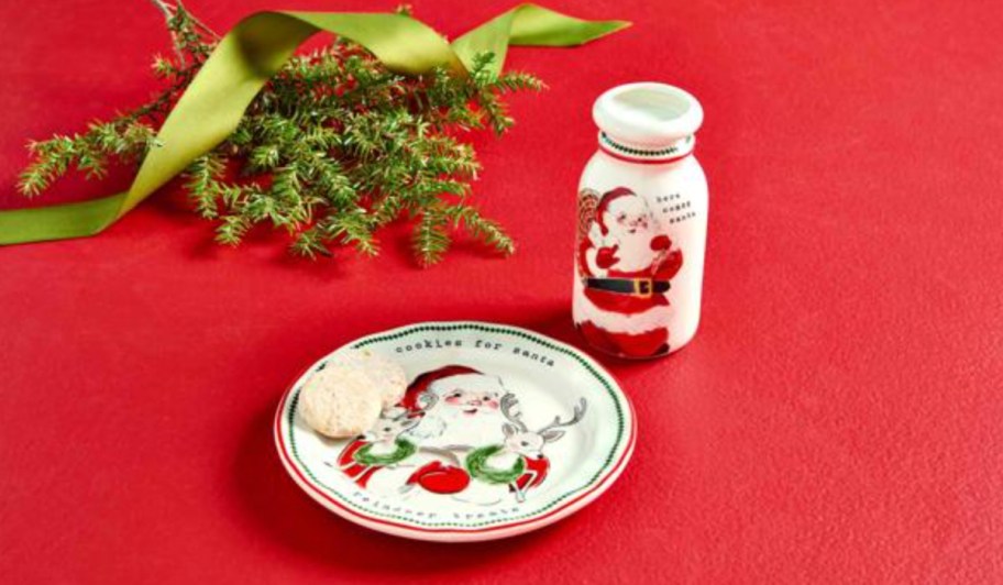 vintage santa plate and milk jar