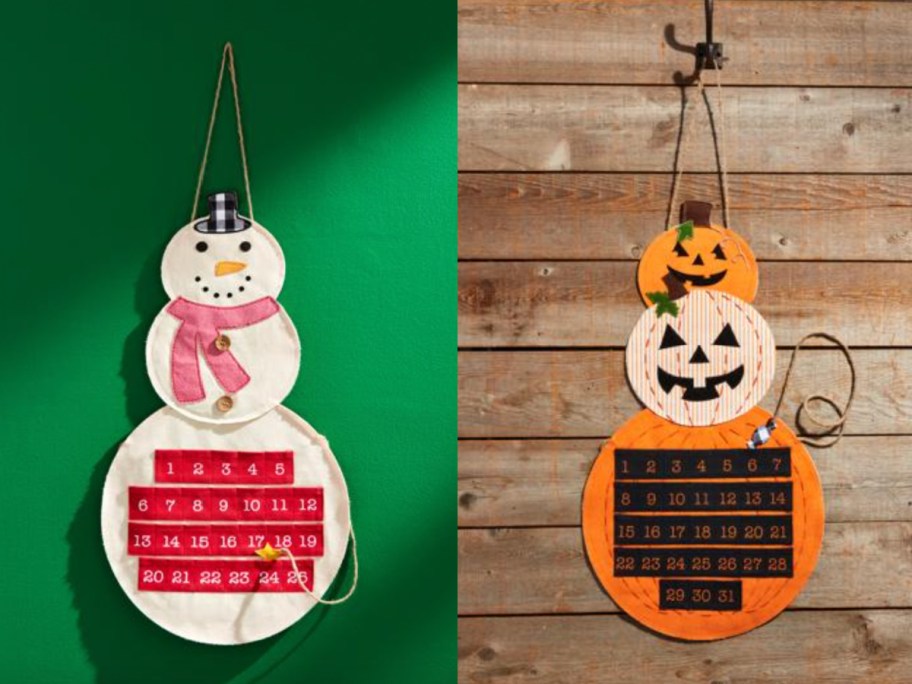 snowman and reversible pumpkin countdown calendar