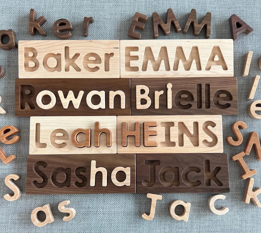 natural wood name puzzles with various kids names 