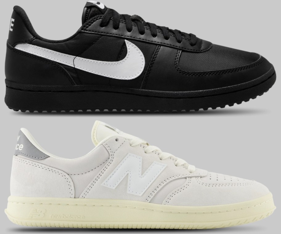 2 mens athletic shoes in different brands, styles and colors