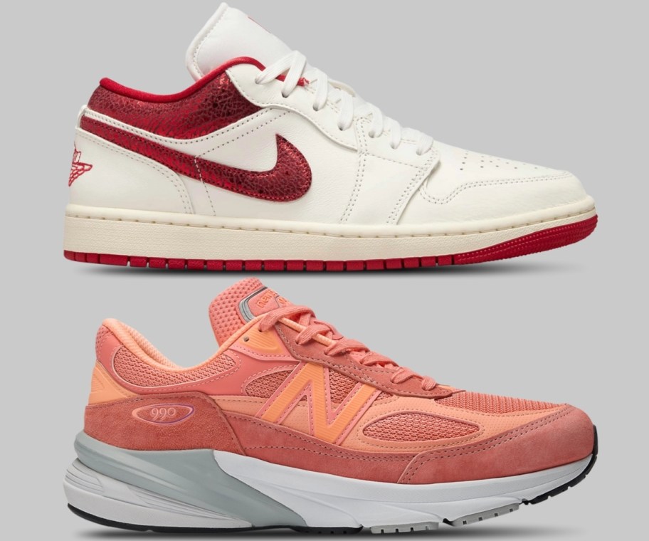 two womens athletic shoes in different brands, styles and colors