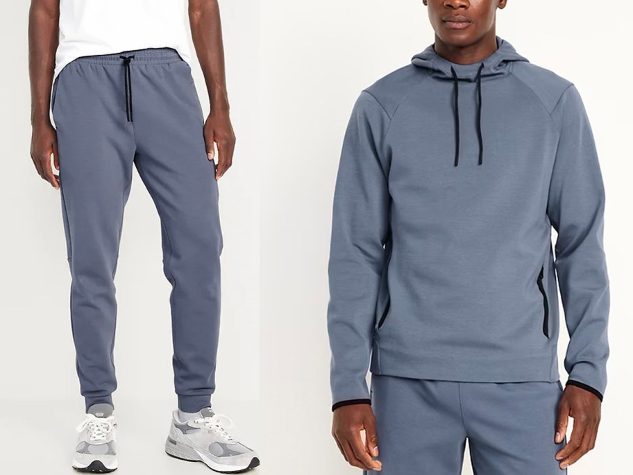 man wearing blue fleece pants and jacket