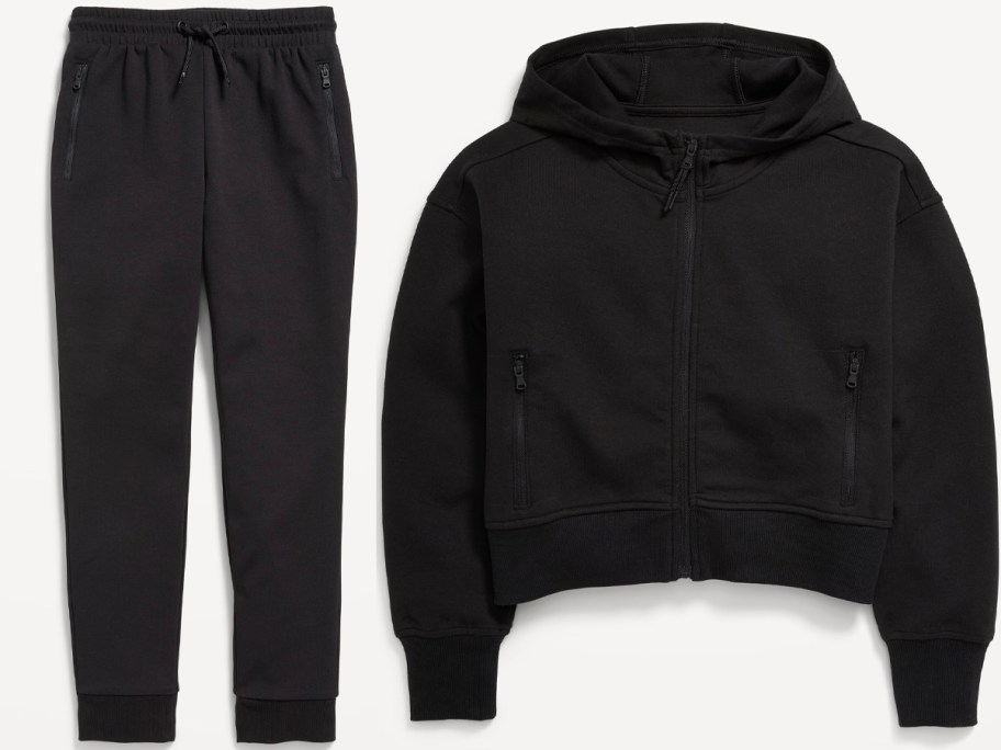 kids black fleece pants and jacket