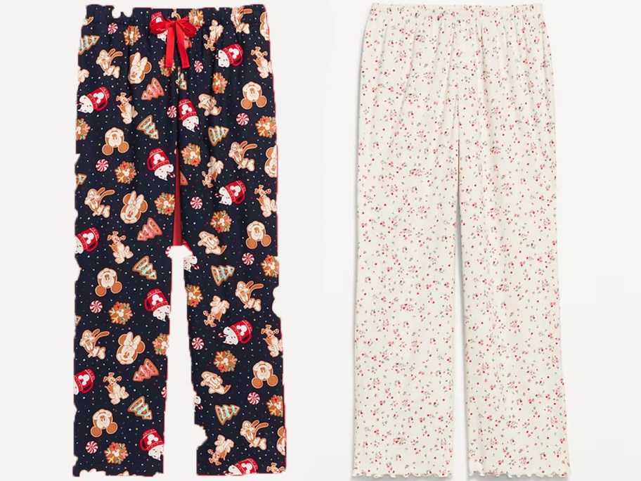 blue navy blue pajama pants and white floral pants 