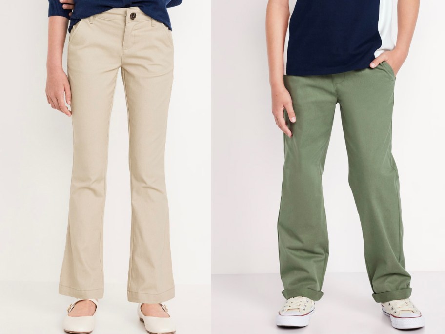 kids wearing beige and green pants 