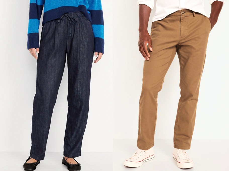 people wearing blue and tan pants 