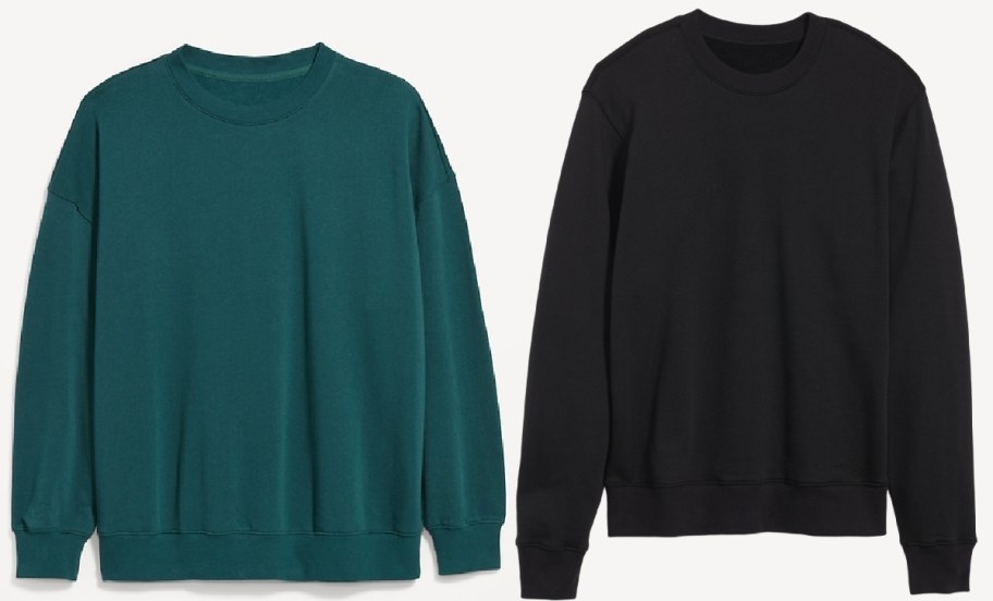 A green and a black sweatshirt from Old Navy.