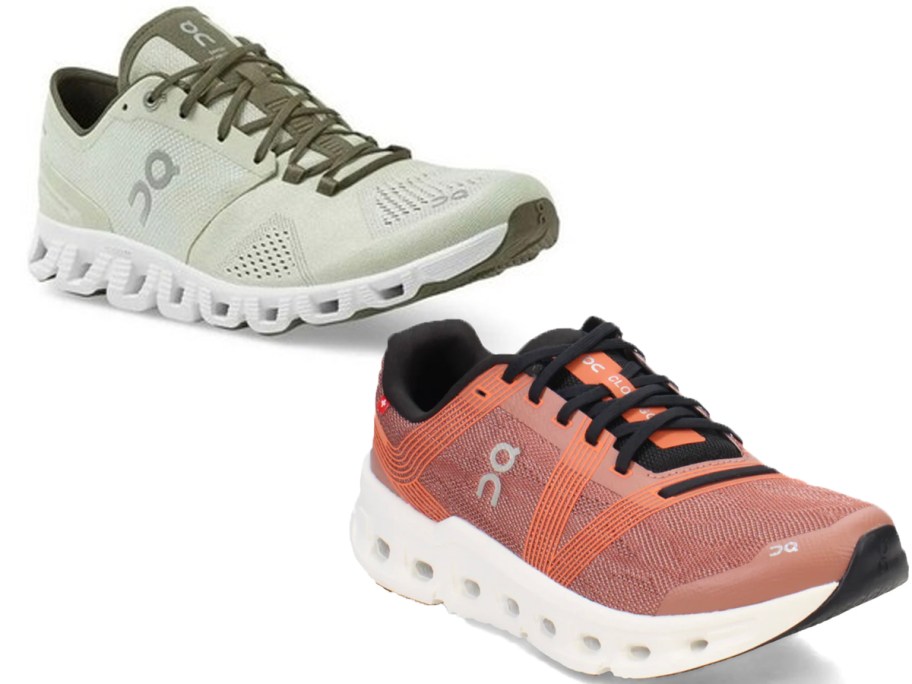 green and red on cloud shoes 