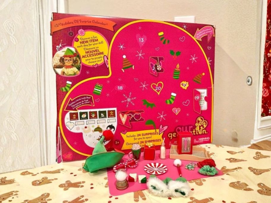 our generation advent calendar with contents on table